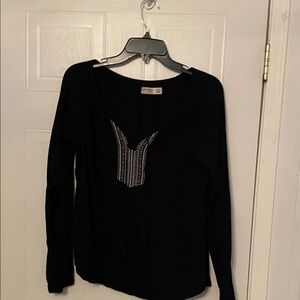 Faded Glory Black Long Sleeve Blouse with Embroidery